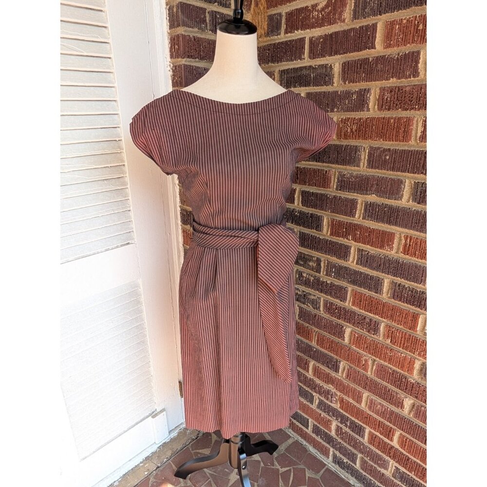 Vtg 1960s Henry Rosenfeld Striped Midi Dress W/ Reversible Belt-Small